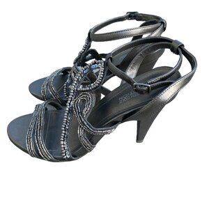 Kenneth Cole Reaction Know Nothin Pewter Metallic Beaded Dress Heels Sandals‎ 7M